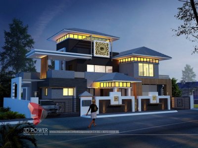 impressive 3d exterior rendering night visualization bungalow with photo realistic effect in india